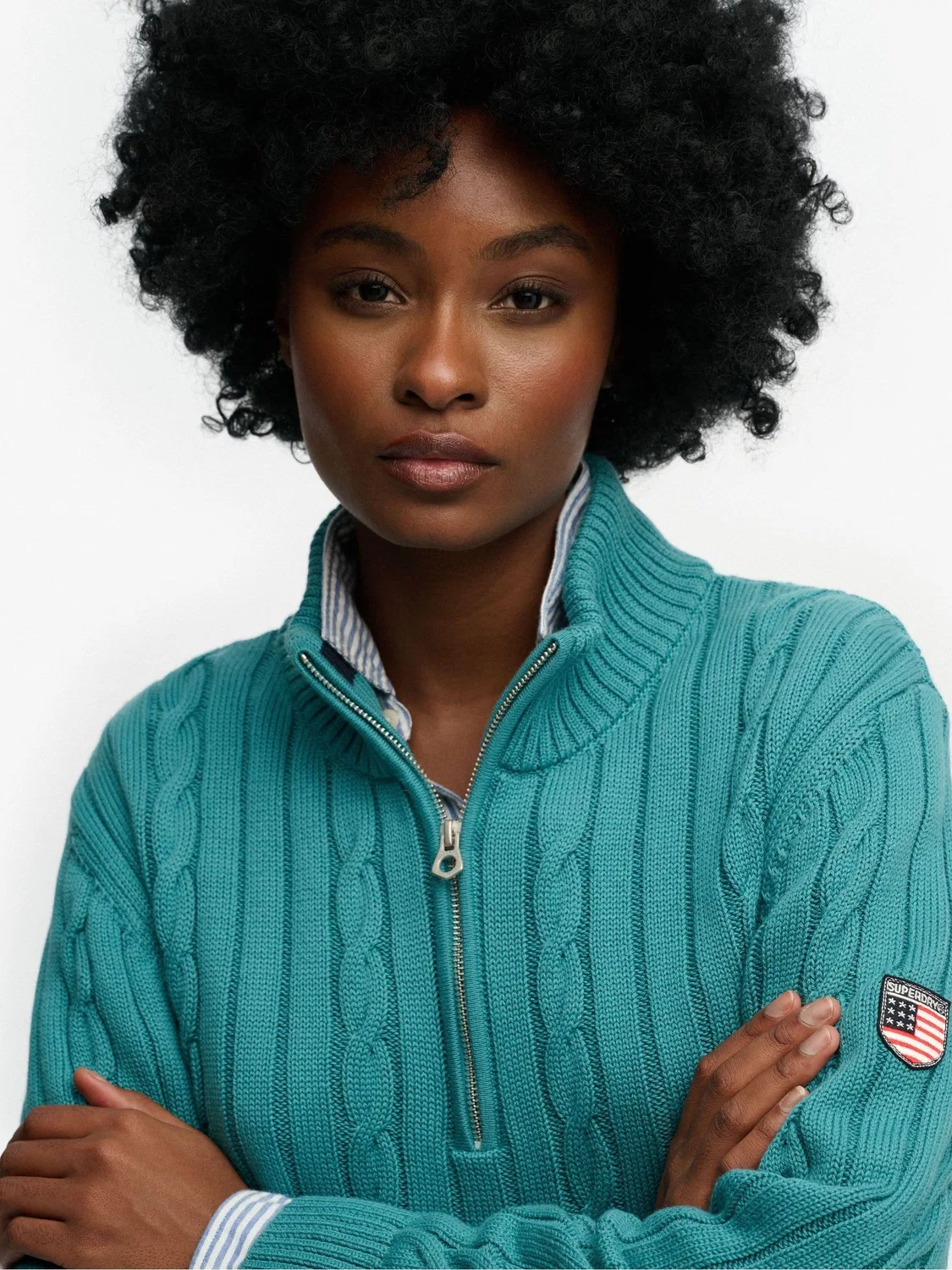 Джемпер свободного кроя Slouchy Cable Half Zip Superdry, зеленый — фото 4