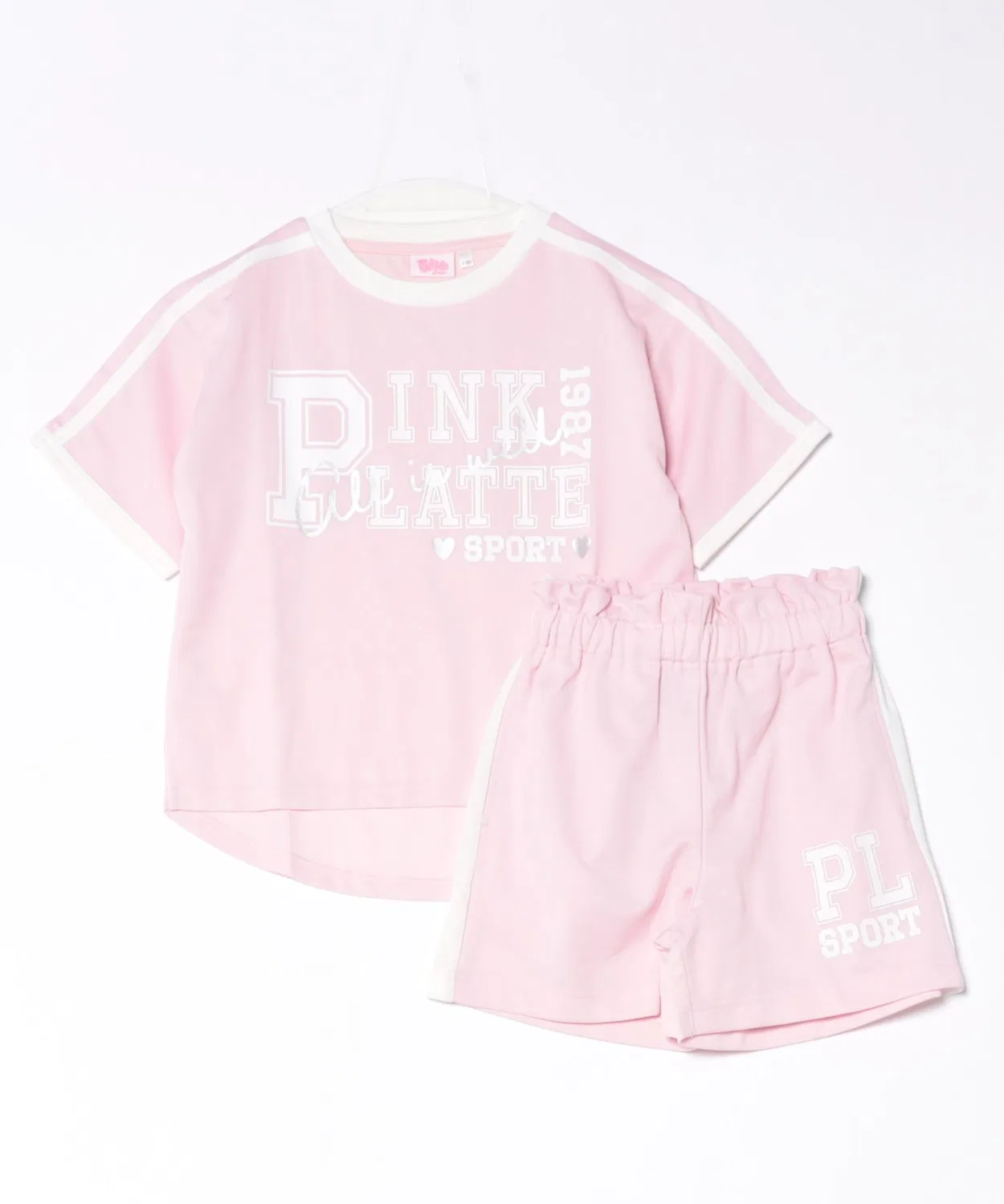 Детский комплект из футболки и шорт с перламутровым принтом, модель PINK-latte SPORTS, бренд PINK-latte, Черный — фото 3