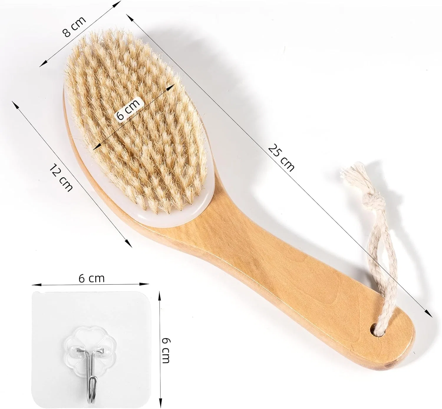 Щетка для тела, с изогнутой ручкой, Carehabi, из натуральной щетины, Beige — фото 2