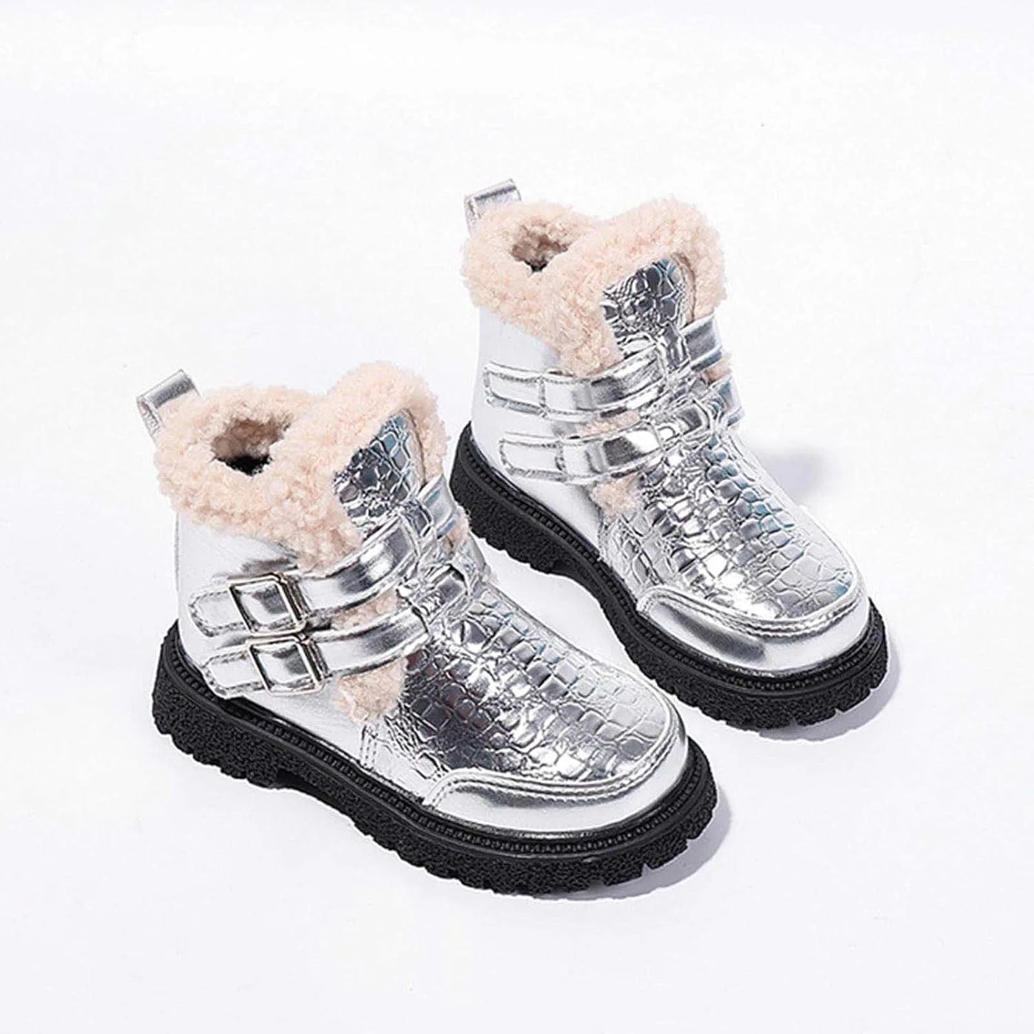 Детские зимние сапоги для девочек на флисе с принтом SHOPESSA, Silver — фото 3