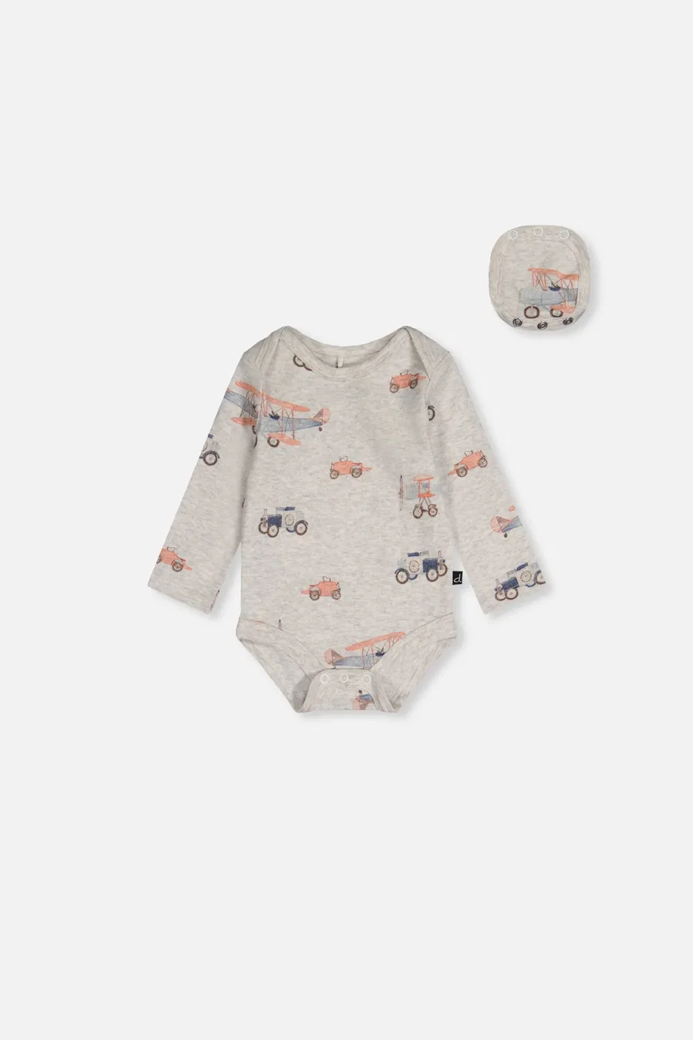 Детский боди-комбинезон с длинным рукавом с принтом самолетов Deux par Deux, Beige Printed Airplanes
