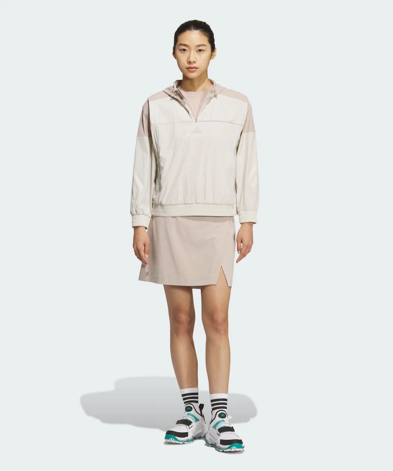 Женский пуловер с четвертью-молнией и капюшоном, свободного кроя, Adidas Golf, Cream — фото 4