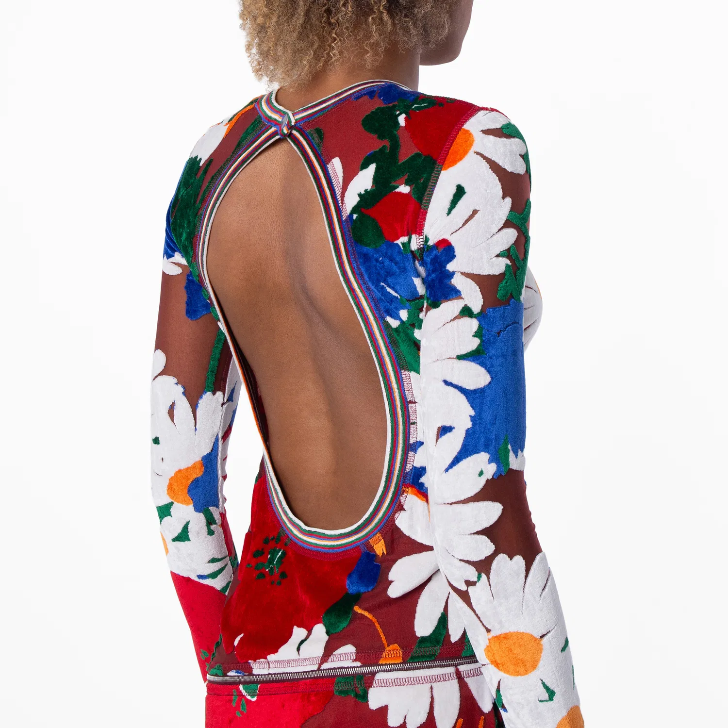Платье из бархата с принтом Daisy Garden Burberry, Red/White Ip Pattern — фото 4