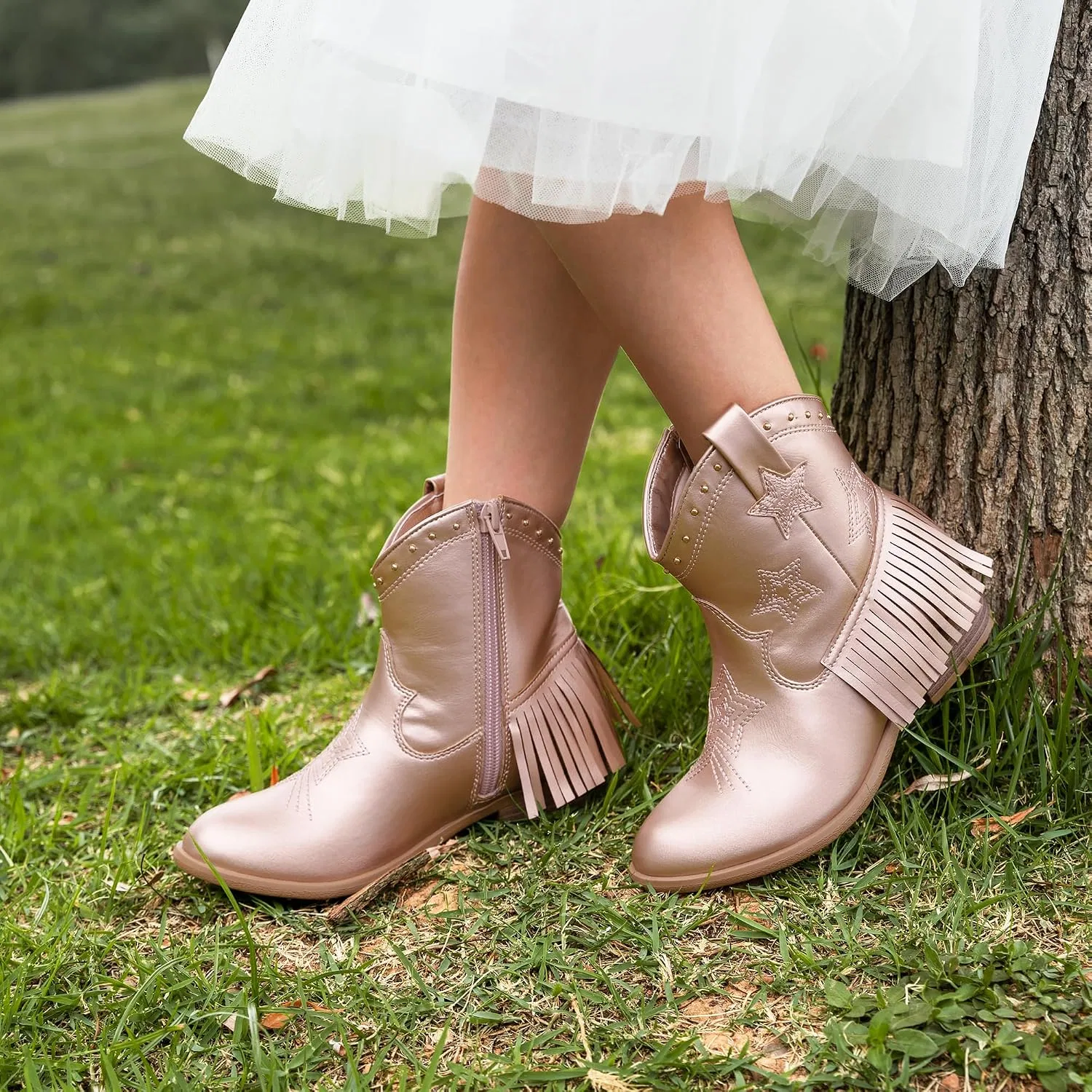 Детские сапоги для девочек с ковбойским стилем DREAM PAIRS, Rose Gold — фото 2