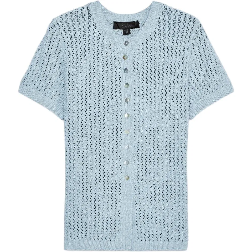 Женский тонкий кардиган с круглым вырезом Blue ZARA, Blue