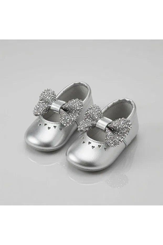 Детские мокасины для девочек из натуральной кожи Babylee, Silver