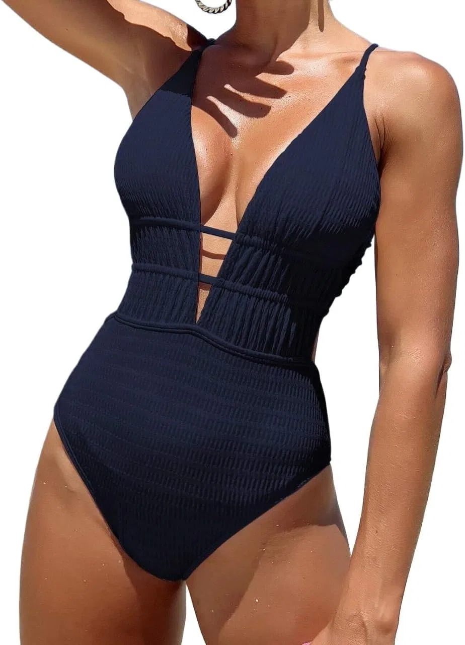 Женский цельнокроеный купальник с перекрестными лямками High Stretch, Navy Blue