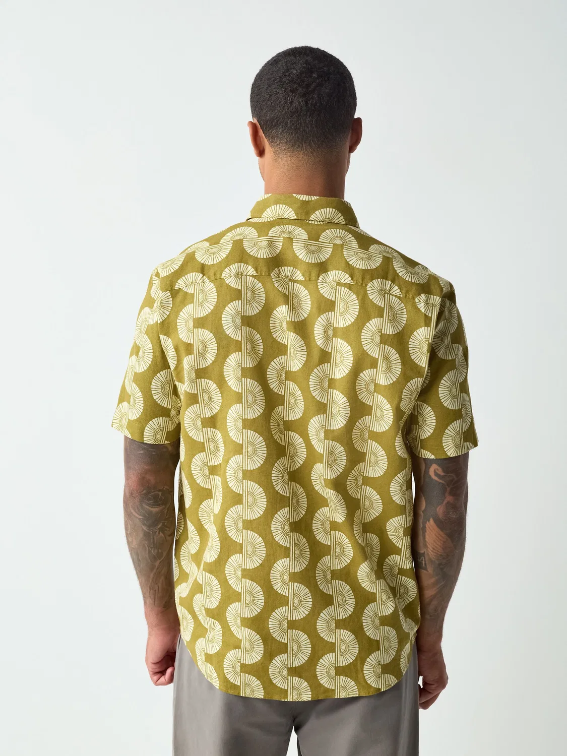 Рубашка с принтом, хлопок и лен, Green Cotton Linen Printed Short Sleeve Shirt Next, зеленый — фото 3