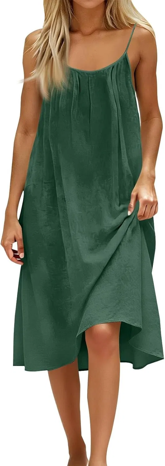 Женское пляжное платье-майка на бретелях с открытой спиной, Dark Green — фото 4