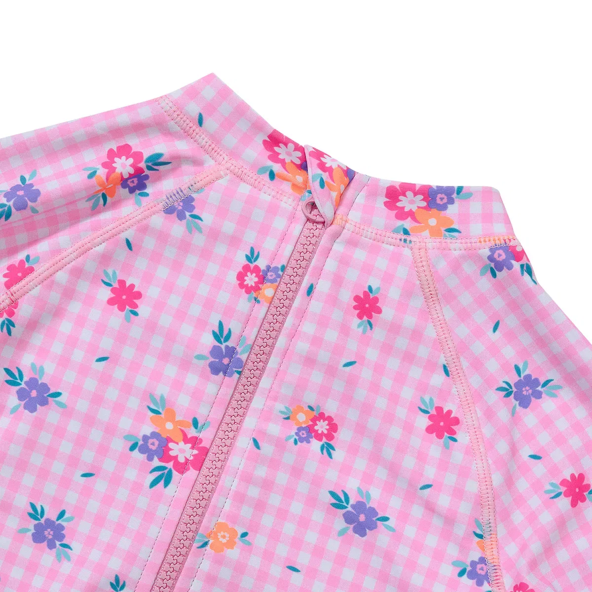 Детский купальник для девочек с длинным рукавом Lands' End, Pink Gingham Floral — фото 3