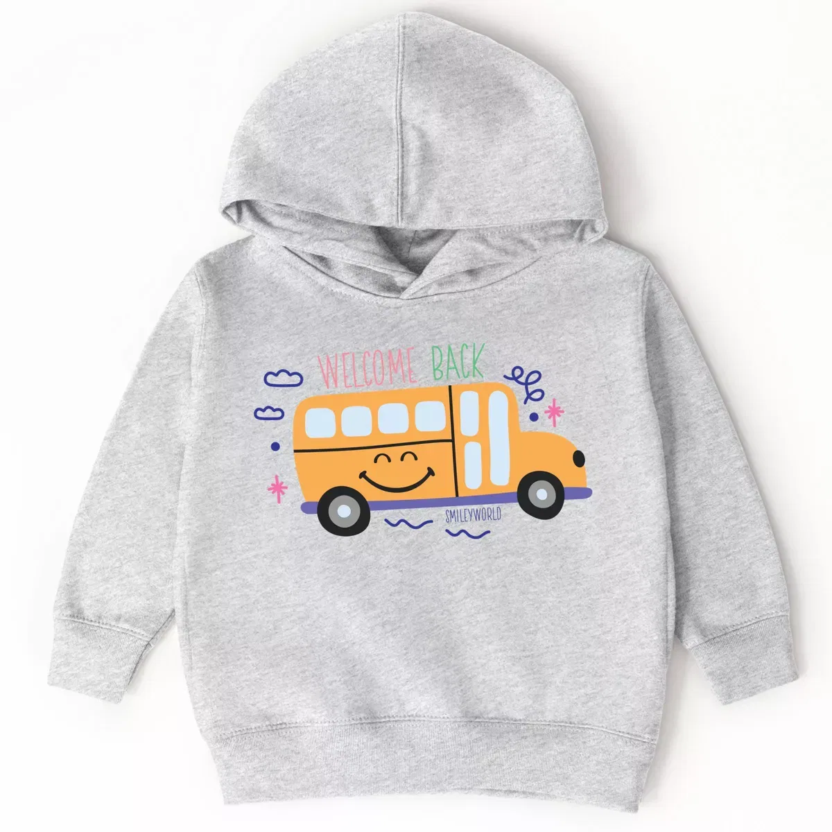 Детское худи с принтом SmileyWorld Welcome Back Bus The Juniper Shop, Heather Grey