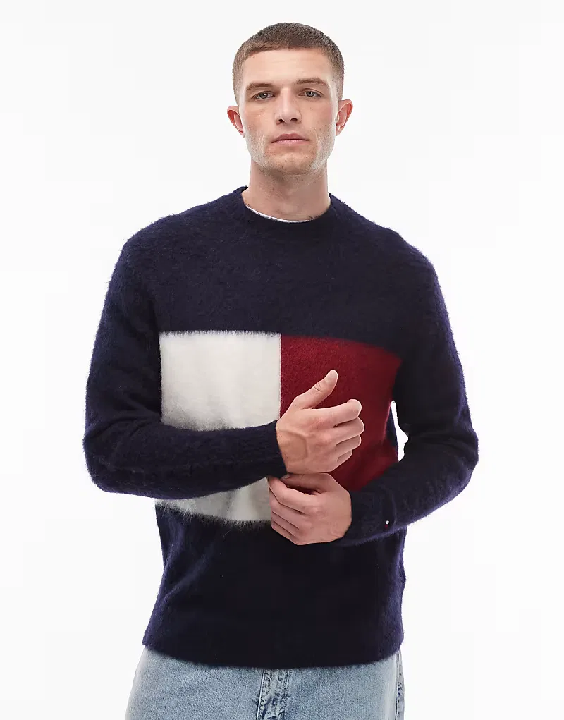 Свитер Tommy Hilfiger из альпаки с большим флагом, темно-синий