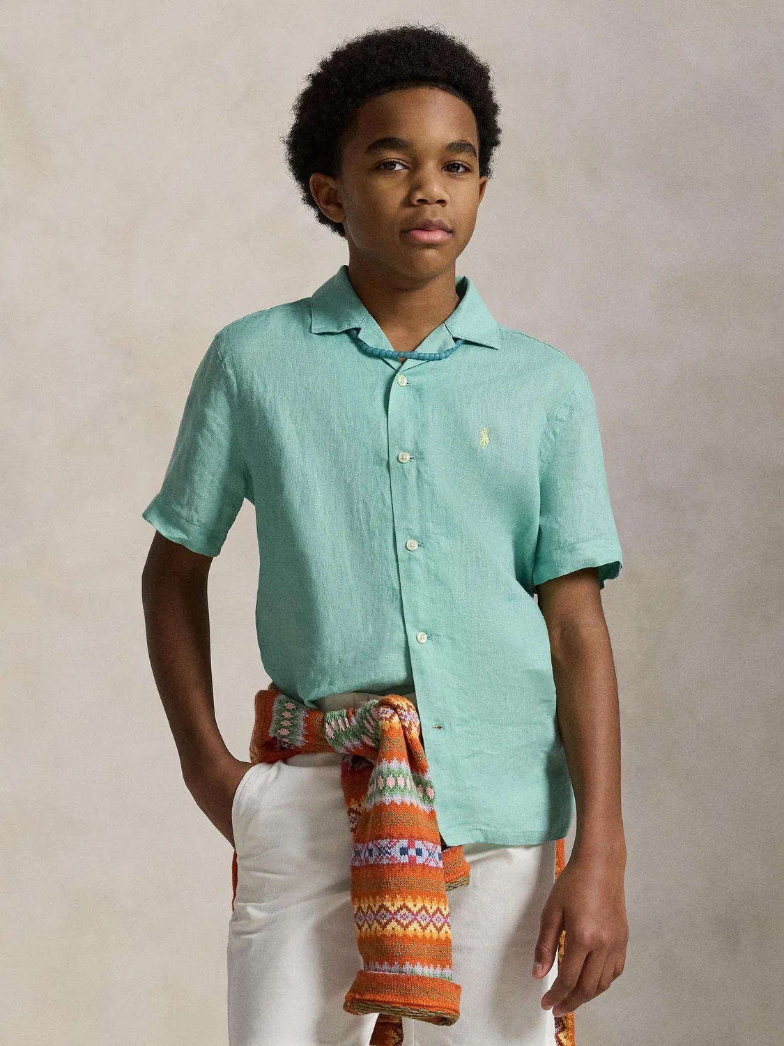 Рубашка с коротким рукавом и кубинским воротником, зеленая Polo Ralph Lauren