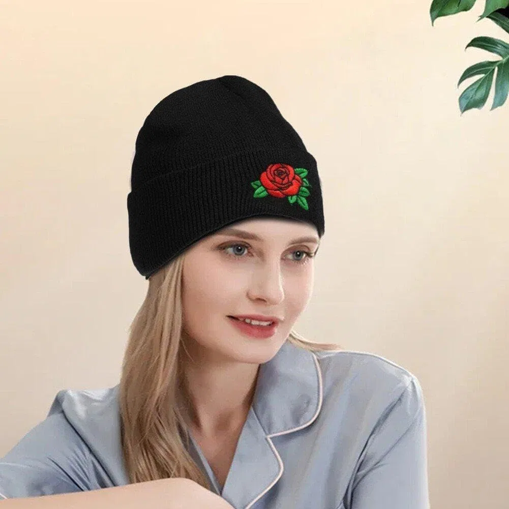 Шапка зимняя, вязаная, с вышивкой розы, ветрозащитная, для мужчин и женщин Generic — фото 4