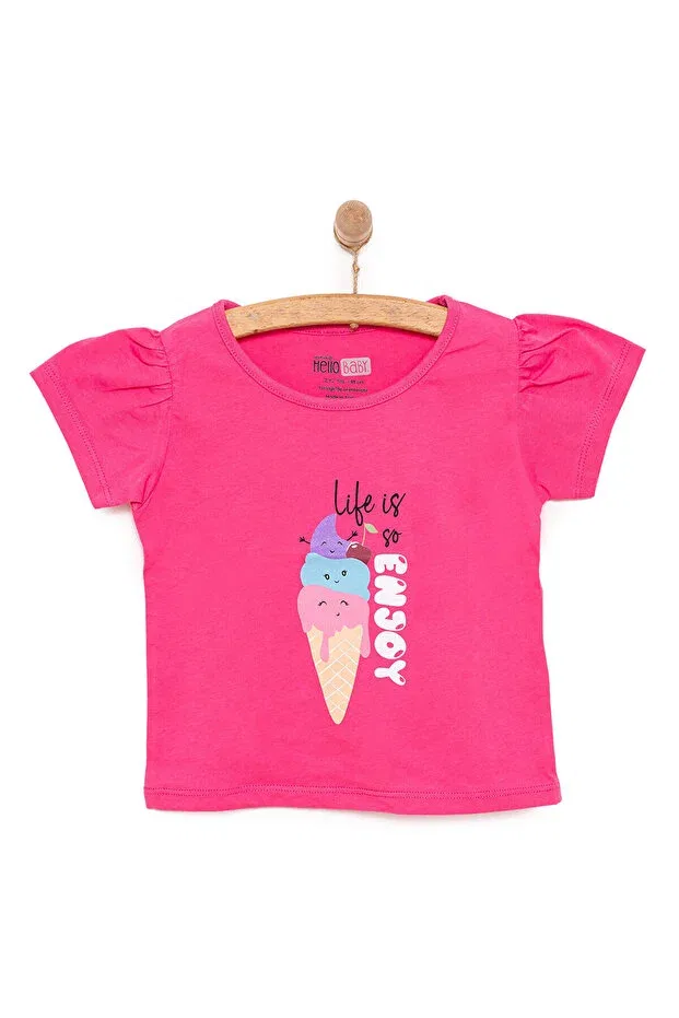 Детская футболка для девочек с принтом Hellobaby basic girl fun ice cream printed t-shirt Ebebek Hello Baby, Pink
