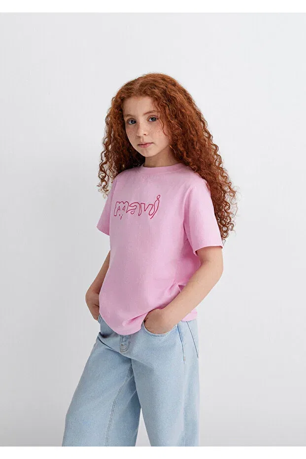 Детская футболка для девочек с принтом Logo Cat Printed Regular Fit Mavi, Pink-70973