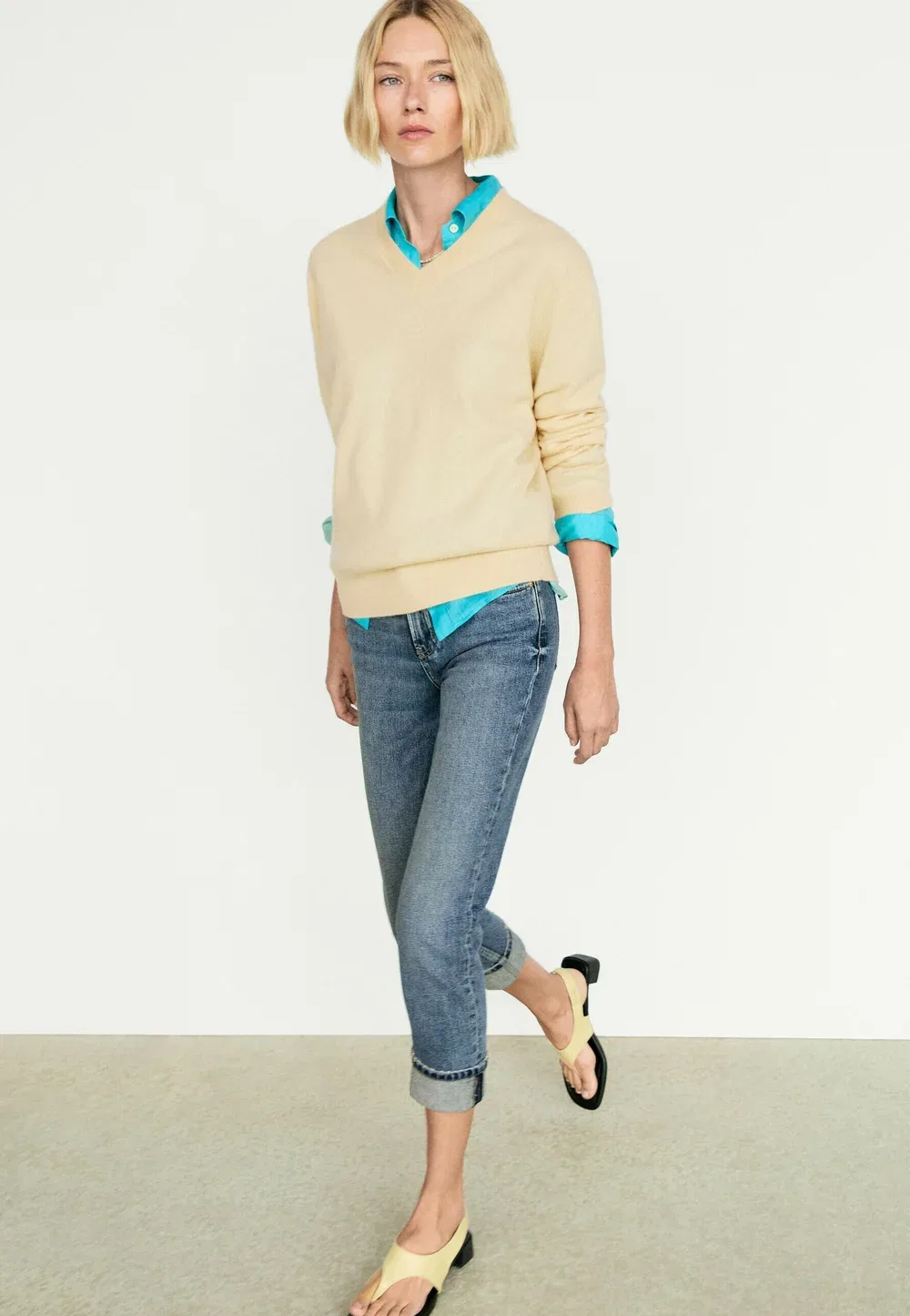 Вязаный свитер из 100% кашемира Massimo Dutti, Light Yellow — фото 4