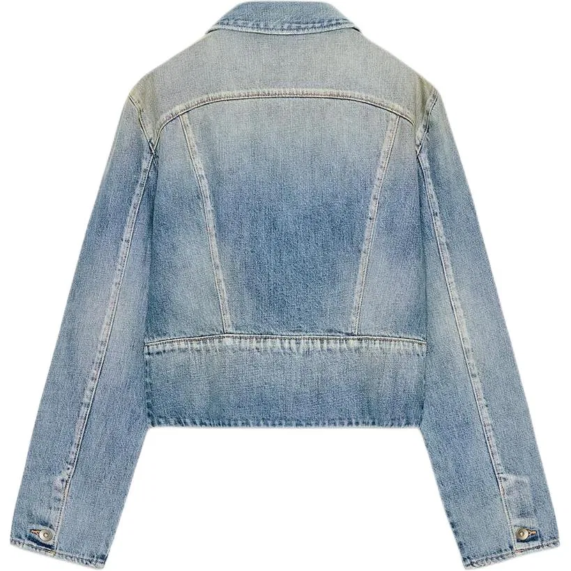 Женская джинсовая куртка с лацканами Sea Blue ZARA, Sea Blue — фото 3