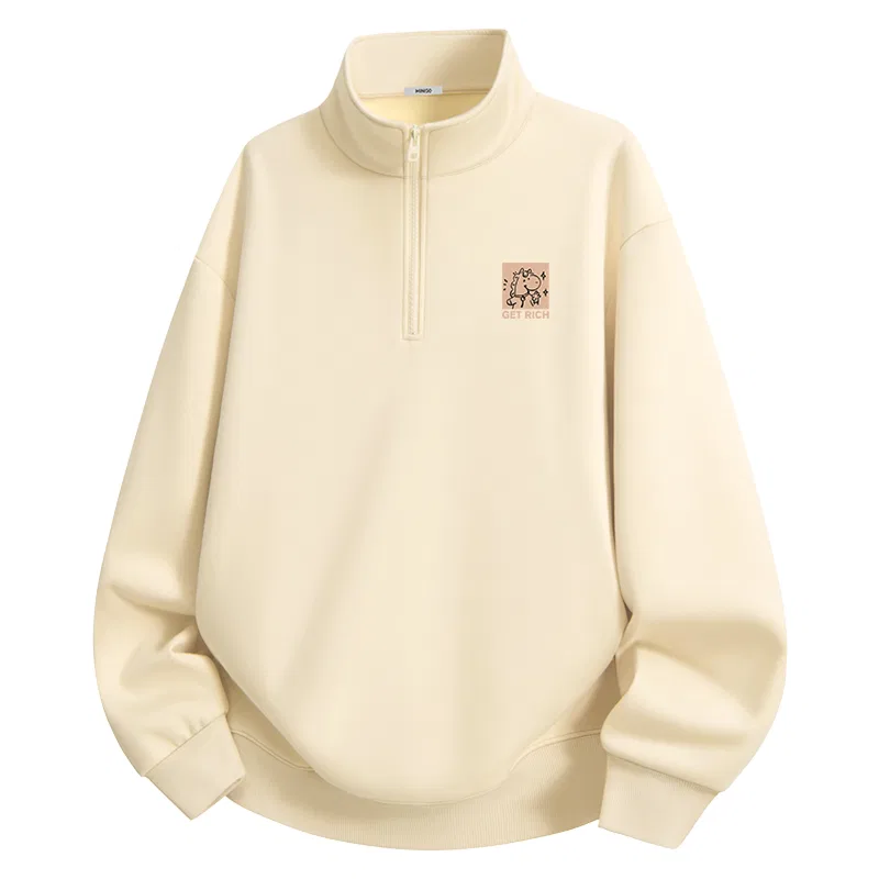 Детский свитшот с принтом [Horse Year Destiny Thickened and Fleece-Lined] MINISO, Light Beige (Prosperity and Fortune Chest Logo)