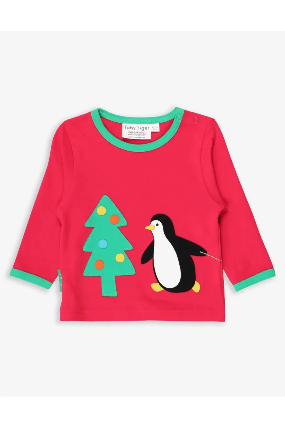 Детская футболка с длинным рукавом с аппликацией Penguins' Christmas Toby Tiger, Red