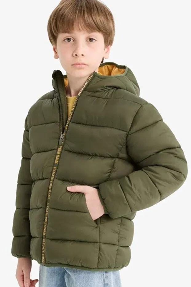 Детская куртка-пуховик для мальчиков с капюшоном Defacto, Dark Khaki