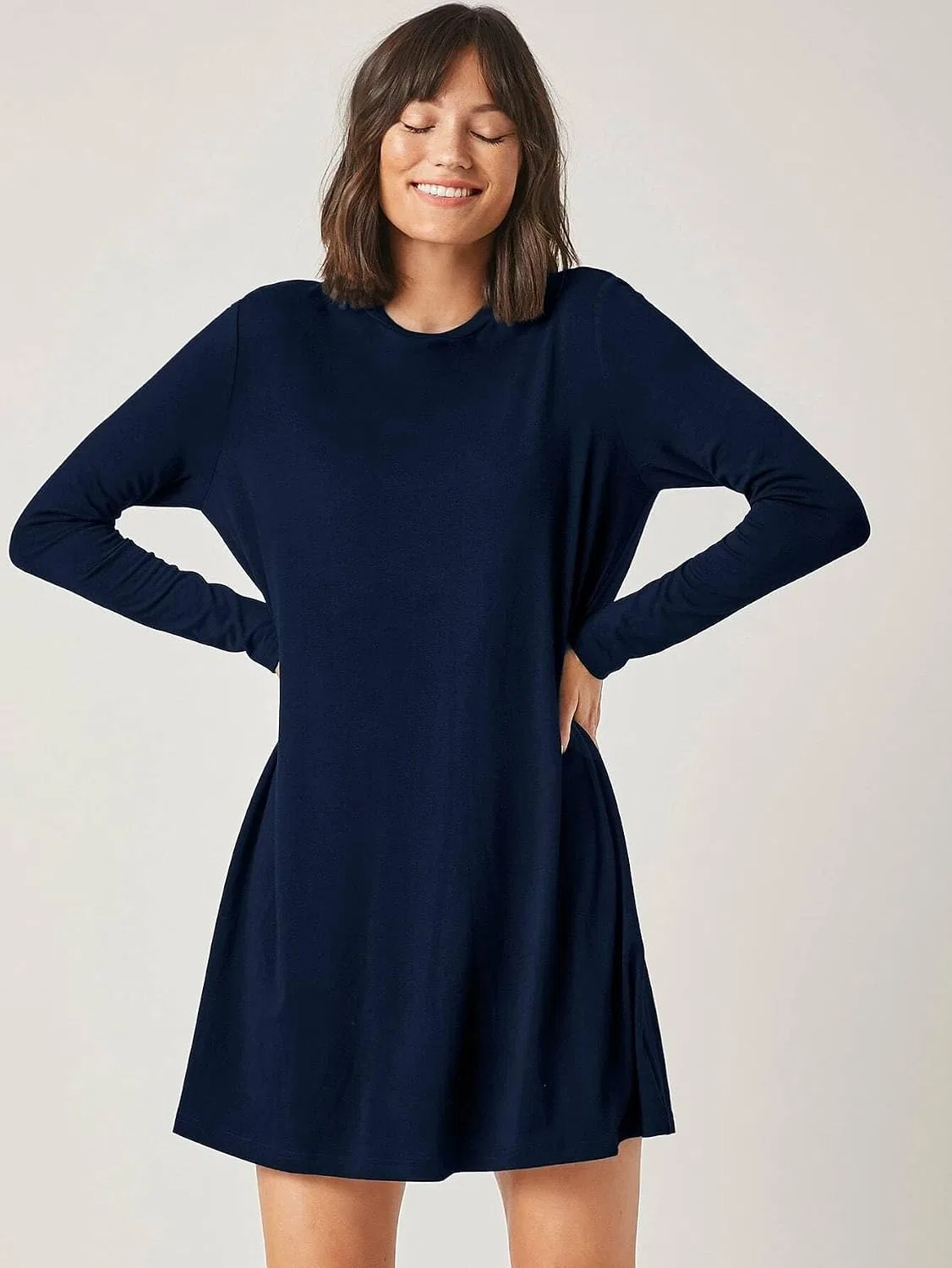 Женское платье-свитер свободного кроя с круглым вырезом, Navy Blue — фото 3