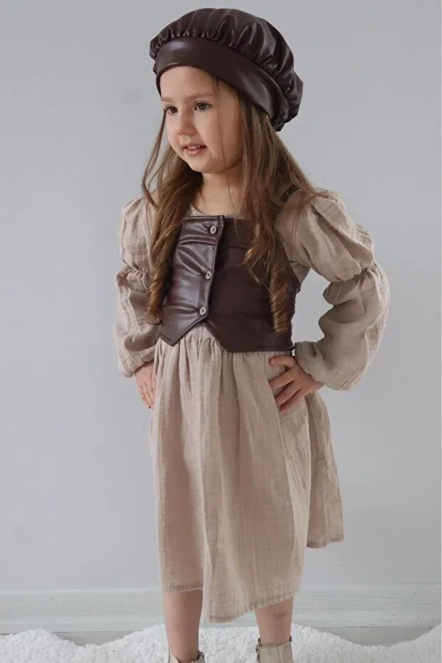 Детское платье для девочек с длинным рукавом Süslüm Kids, Coffee Color — фото 3