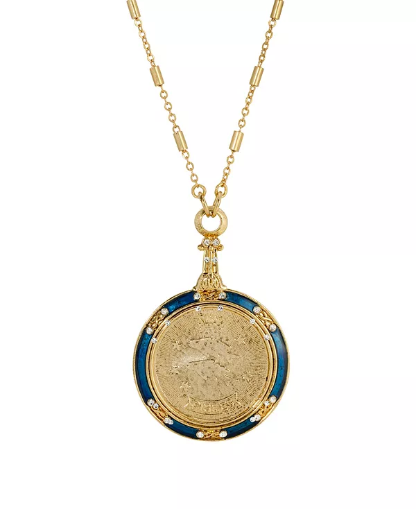 

Круглое зодиакальное ожерелье с синими эмалевыми кристаллами 2028, pisces