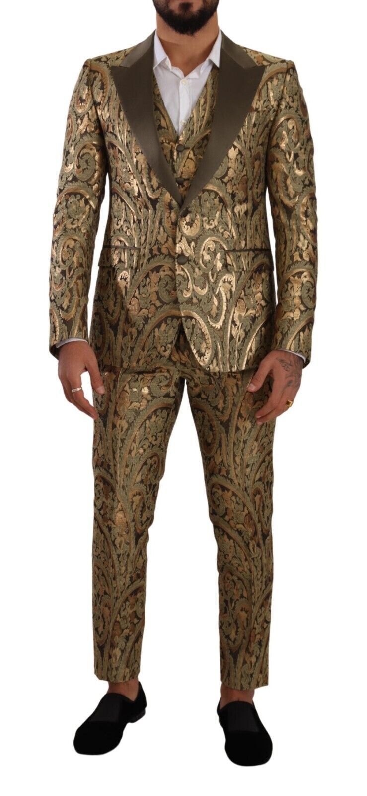 

Элегантный парчовый костюм-тройка Slim Fit Dolce & Gabbana, зеленый