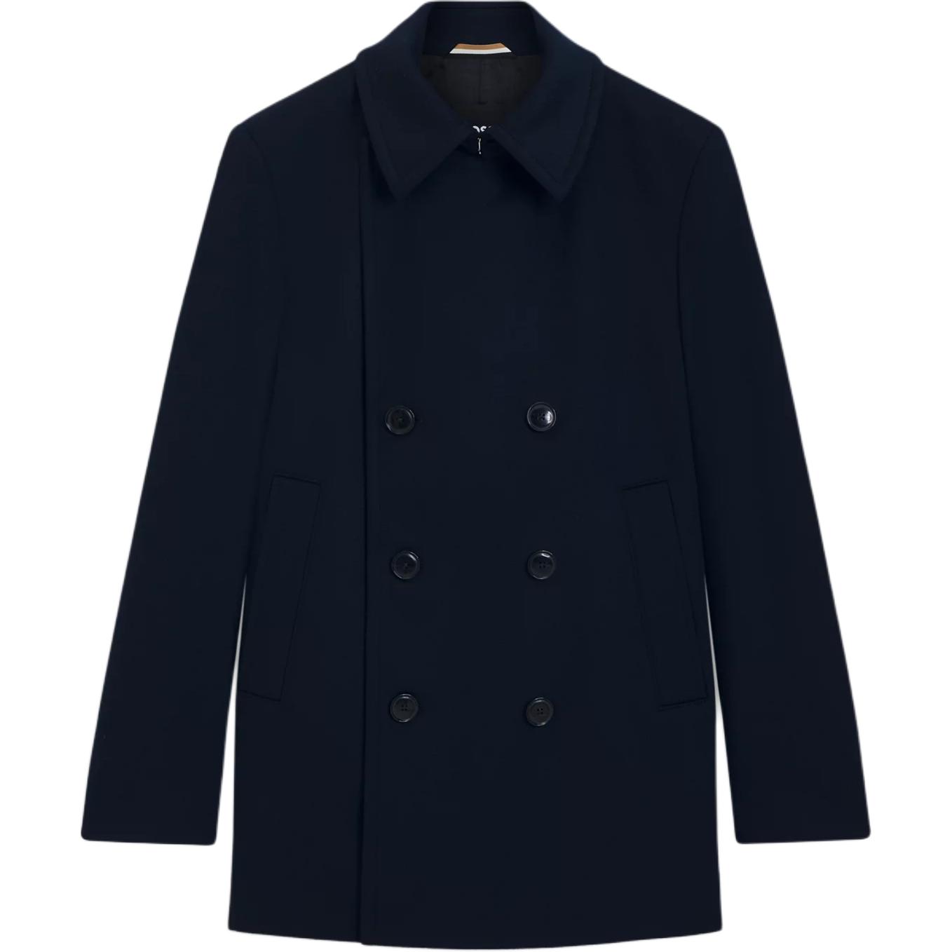 

Двубортное приталенное пальто-бушлат Boss Hugo Boss, темный синий