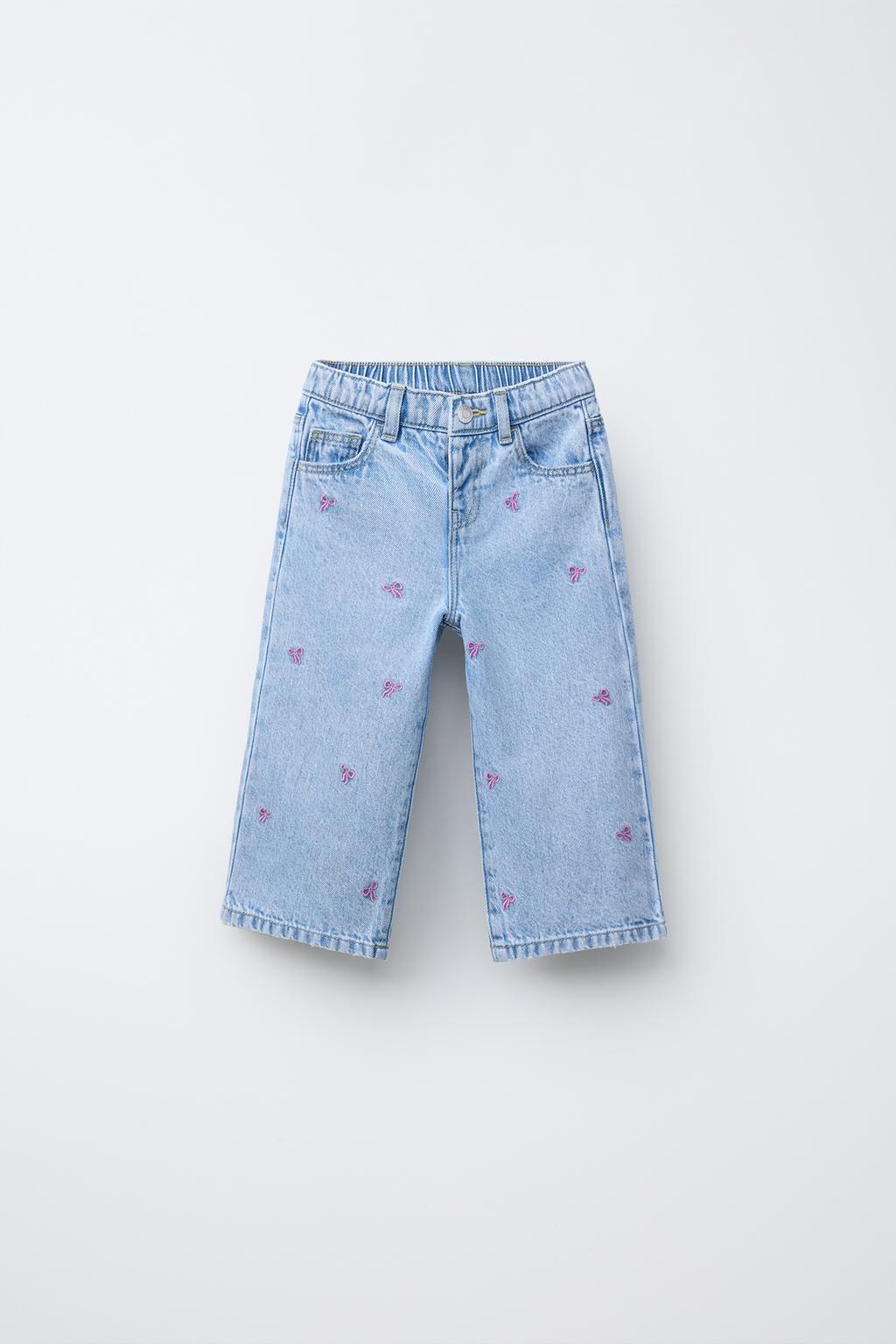 

Джинсы-кюлоты с бантиками ZARA, светло-синий