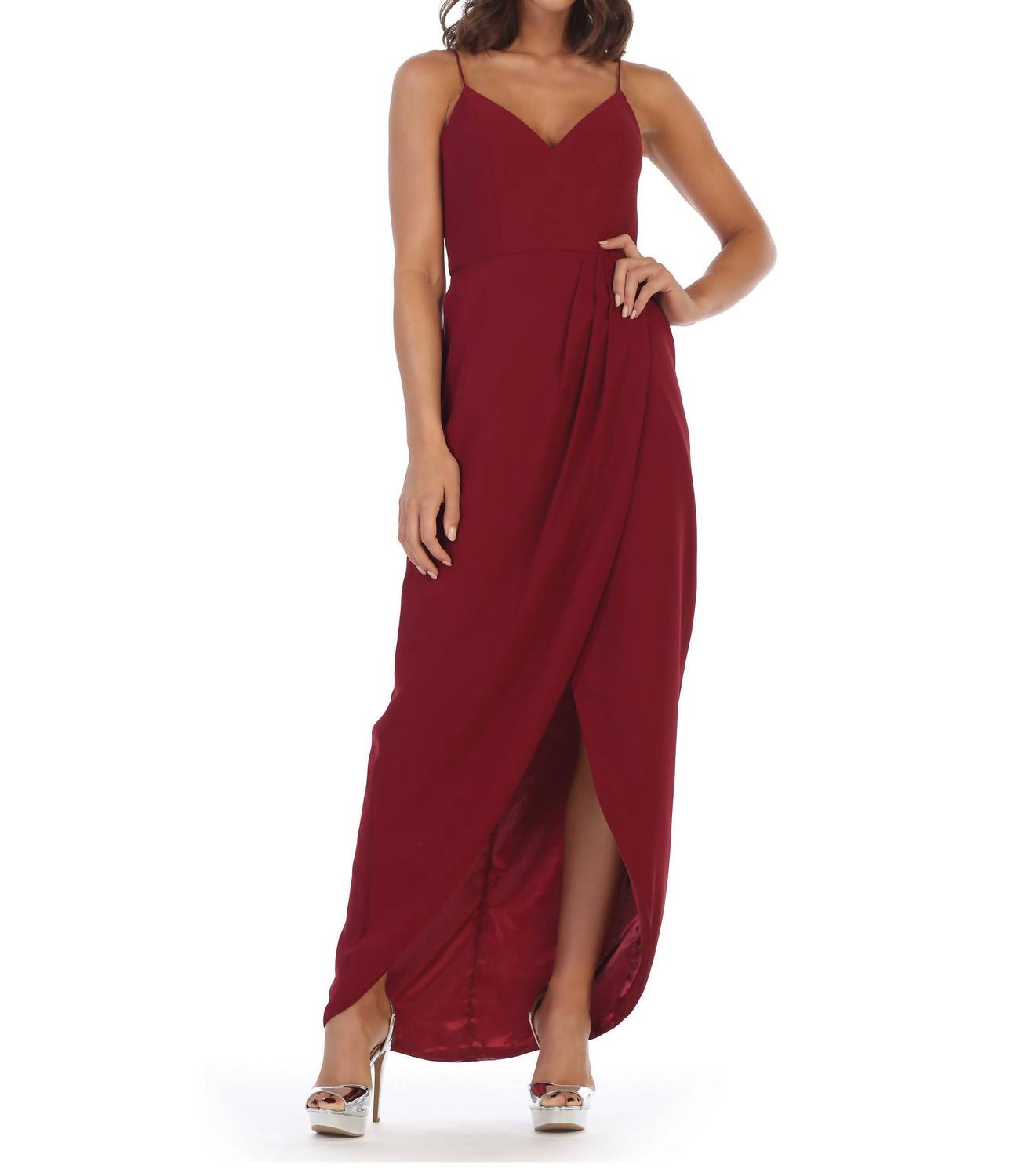 

Вечернее платье Marseille Chiffon с тонкими бретелями в бордовом цвете Eva