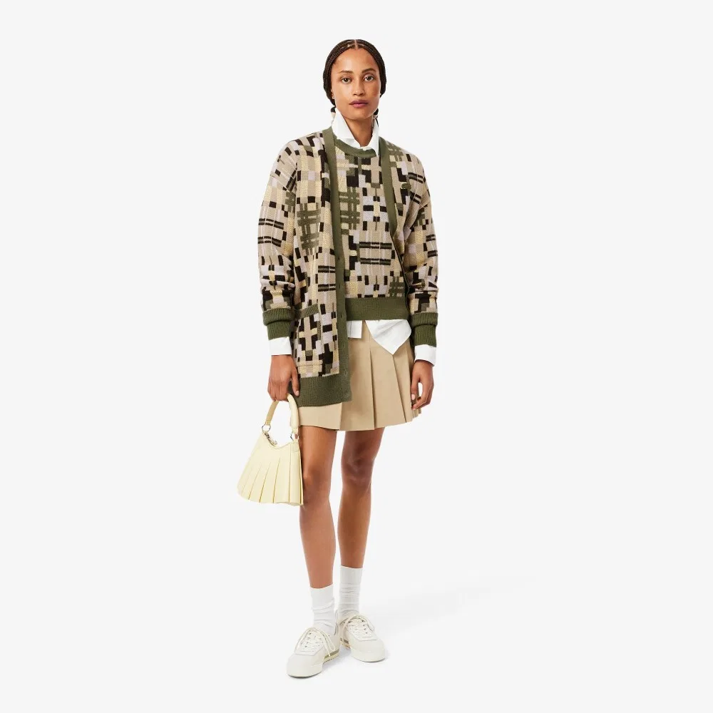 Кардиган Lacoste Мульти-хаки с жаккардовым узором — фото 4