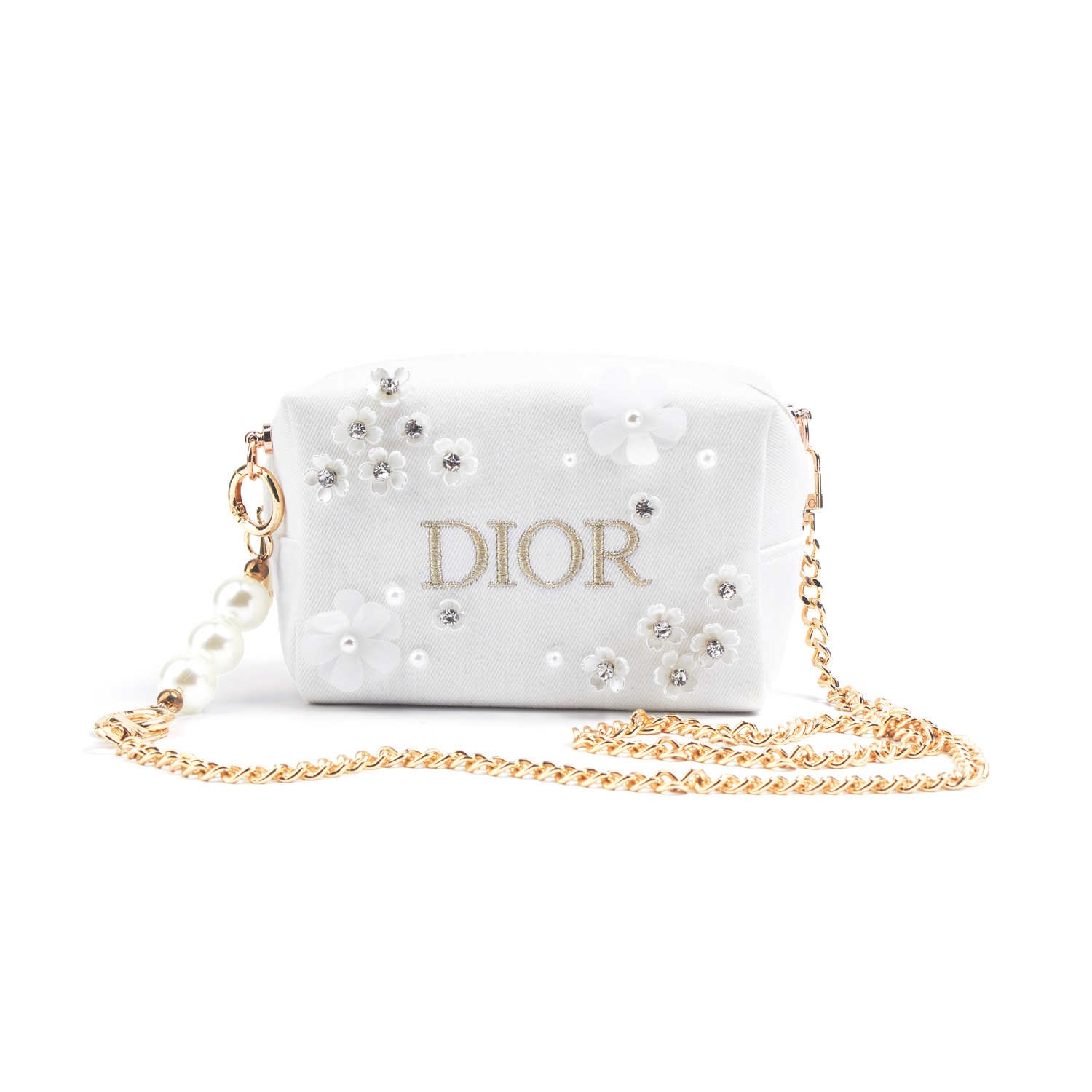 DIOR Индивидуальная косметичка Amber Camellia в стиле French Chic из денима с одним отделением, наплечная сумка, обычный размер, белый — фото 2