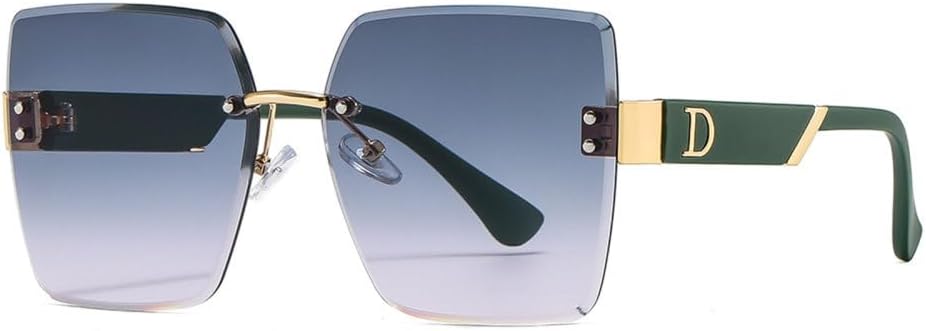 

MUTYNE Роскошные солнцезащитные очки большого размера без оправы, квадратной формы, для женщин, винтажный стиль, линзы с заклепками, модные солнцезащитные очки UV400, Green Pink