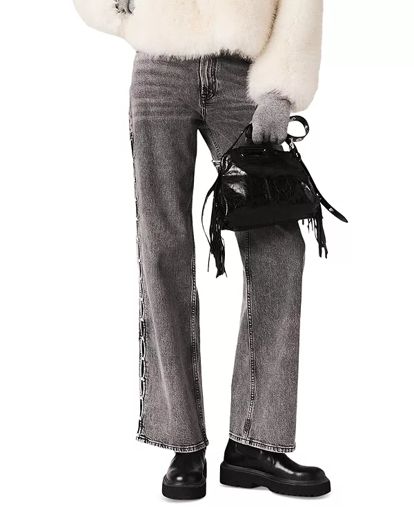 

Джинсы Perline с высокой посадкой и широкими штанинами, серые. Maje, серый