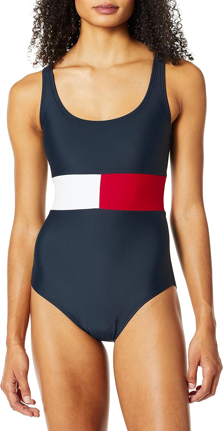 

Женский слитный купальник Tommy Hilfiger через плечо в цветном стиле, Navy