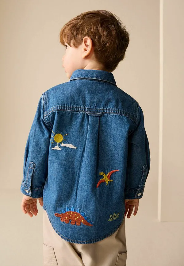 Рубашка с длинным рукавом стандартного кроя Next, Blue Dino Embroidery — фото 2