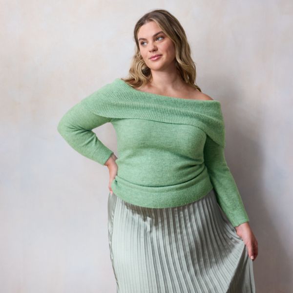 

Свитер больших размеров с открытыми плечами Lc Lauren Conrad, цвет soft teal