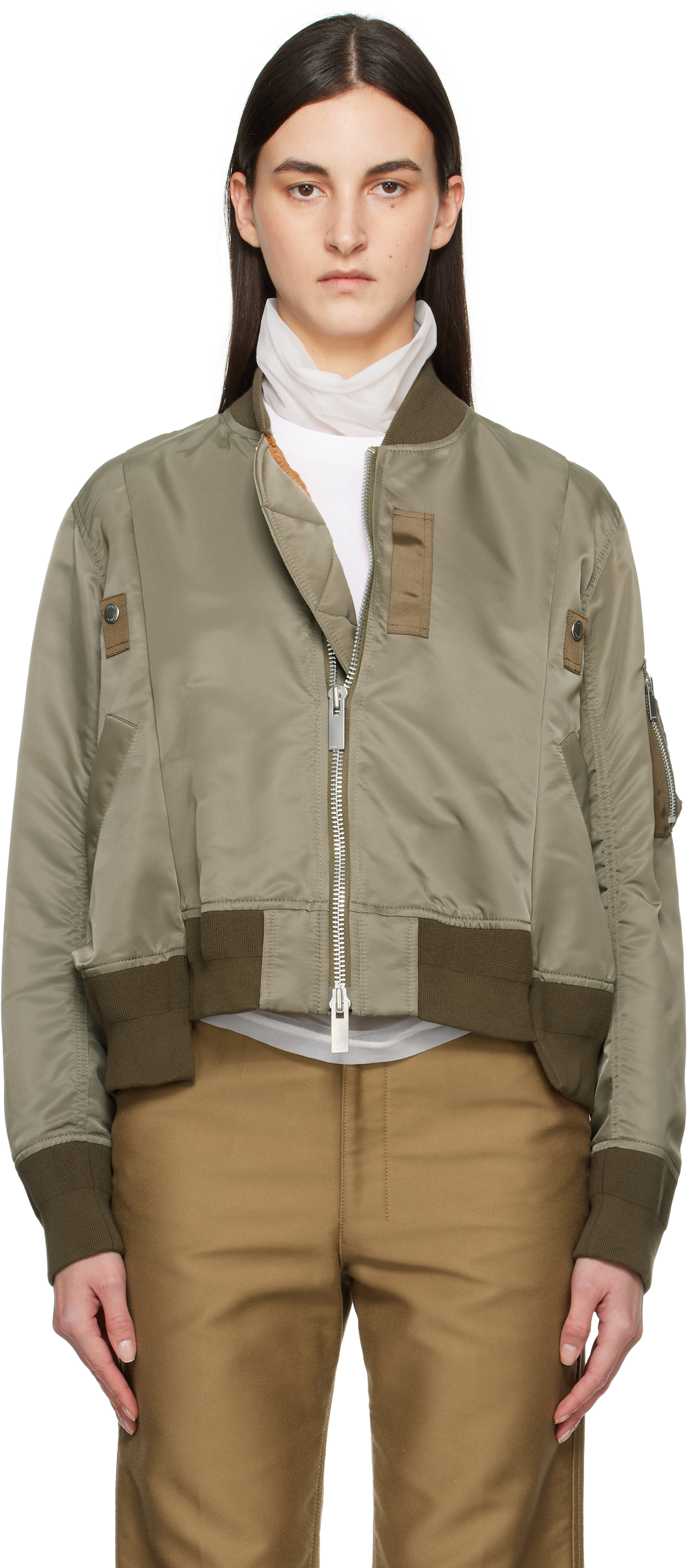 

Куртка-бомбер из нейлонового твила цвета хаки sacai, Taupe