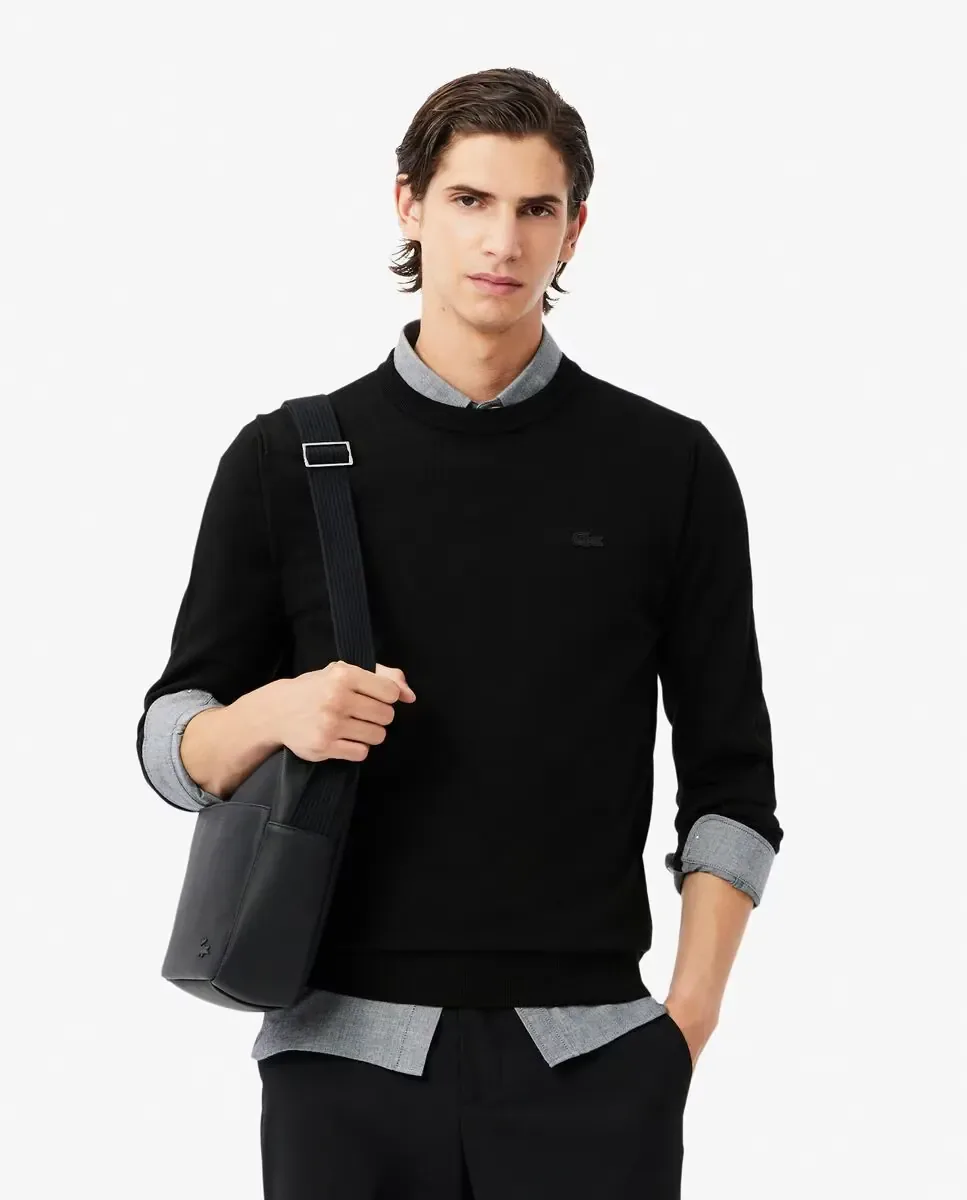 Джемпер мужской Lacoste из мериносовой шерсти с круглым вырезом, черный
