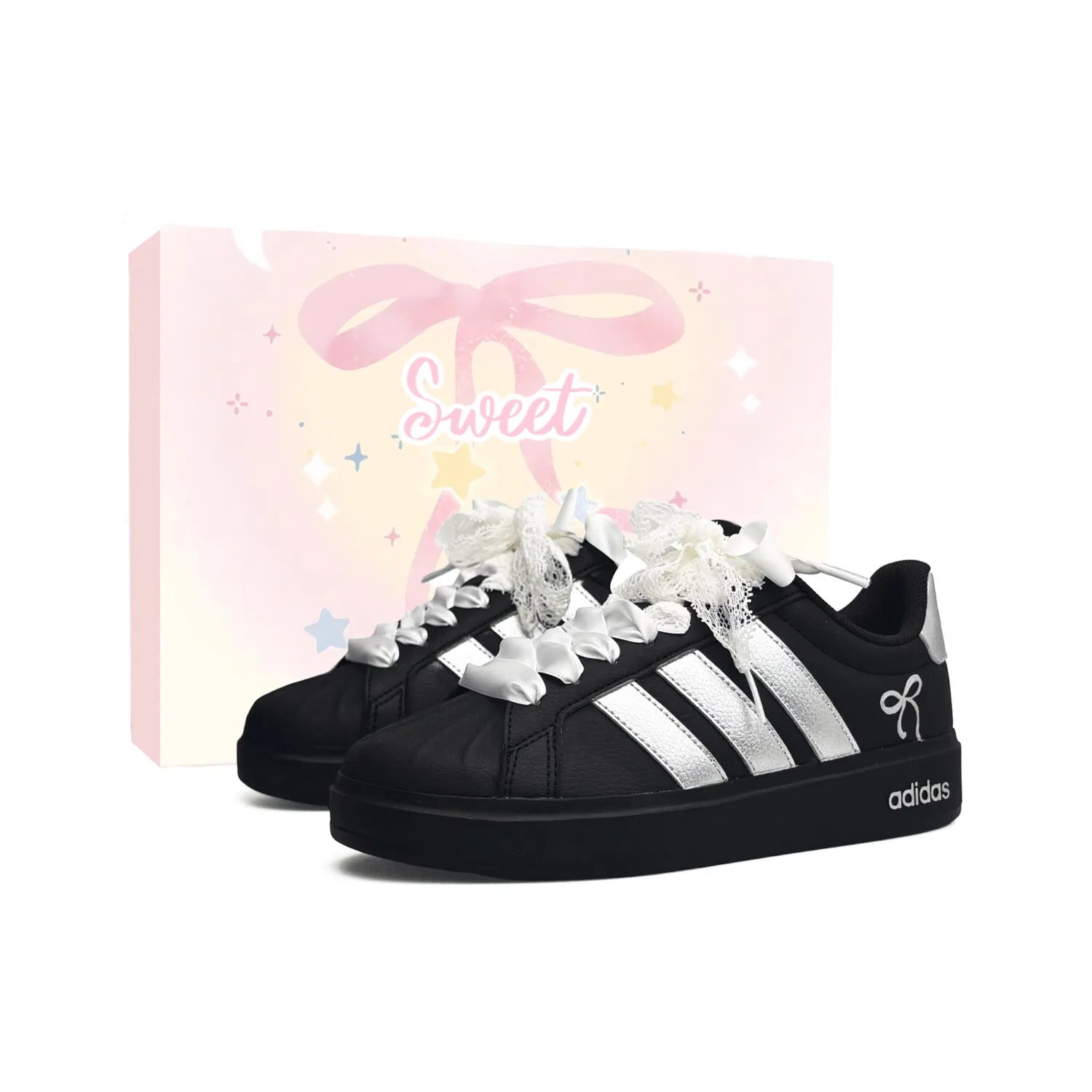 Кроссовки детские Adidas Street Talk Lace Knot черно-серебристые