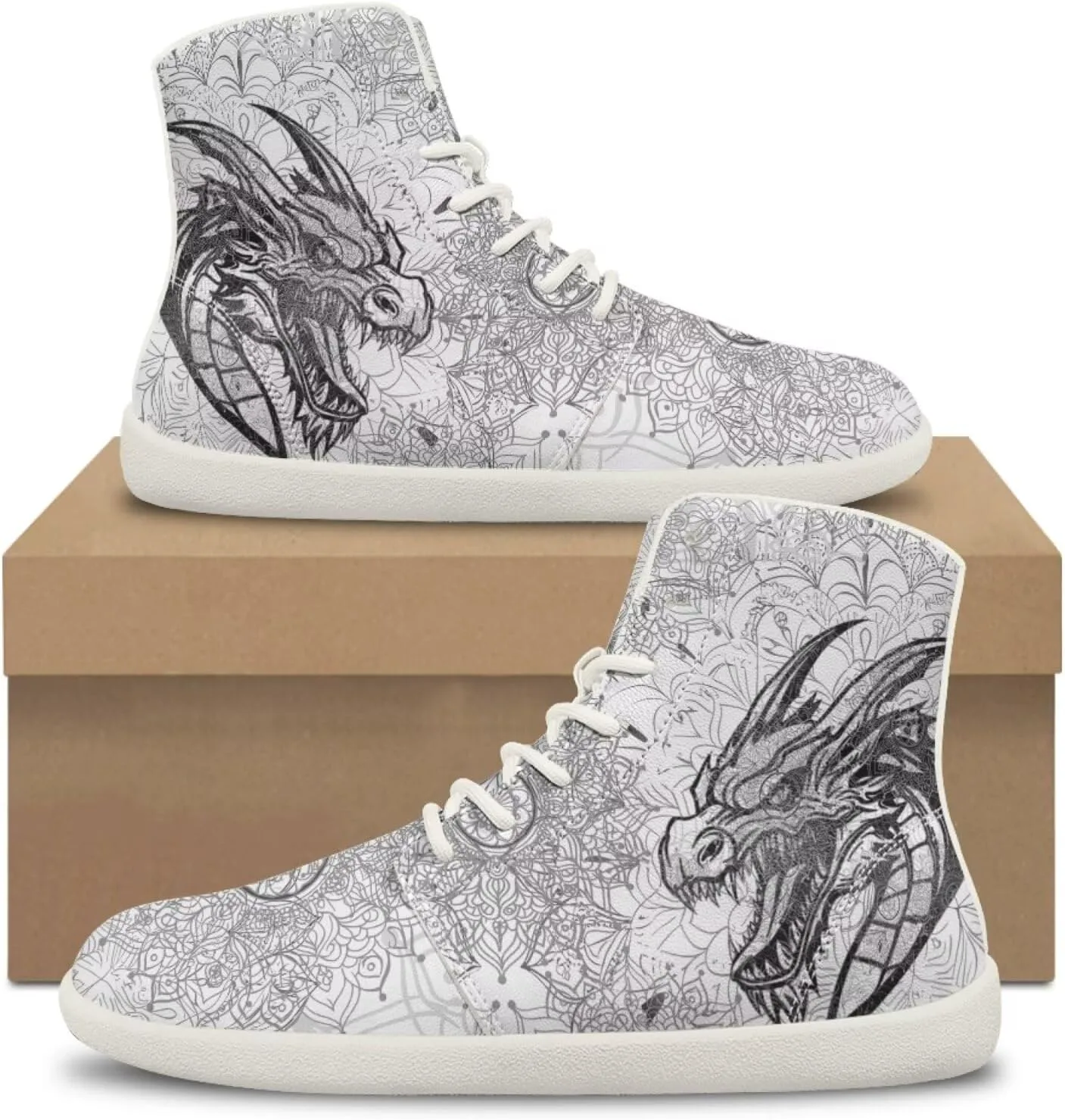 Мужские кроссовки Dragon Print для бега, слипоны, высокие, для ходьбы, занятий в спортзале, тенниса и спорта Ecaestolph, белый — фото 3