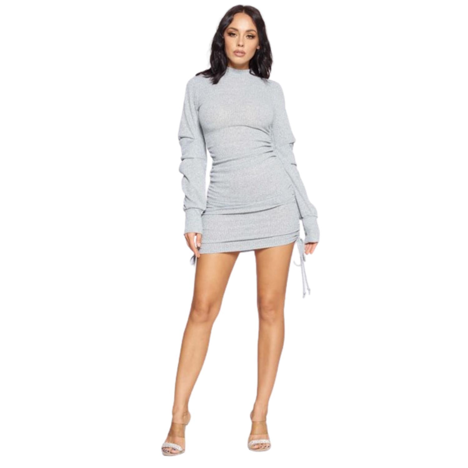 

Однотонное мини-платье с воротником-стойкой FASHNZFAB, серый