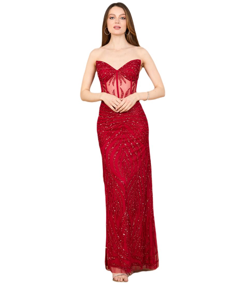 

Женское вечернее платье-корсаж с бисером и разрезом Lara, Red