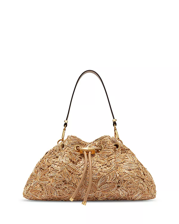 

Сумка через плечо Cinch m с цветочным узором из плетеной рафии. Jimmy Choo, бежевый