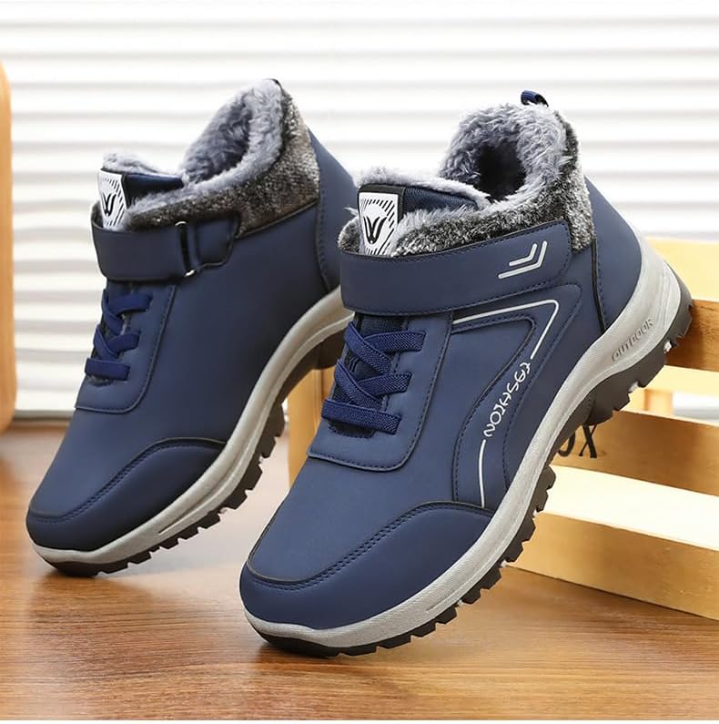 Зимние мужские ботинки FmShi с толстым утеплителем - зимние ботинки до щиколотки для прогулок на улице, езды на велосипеде и ходьбы, синий — фото 2