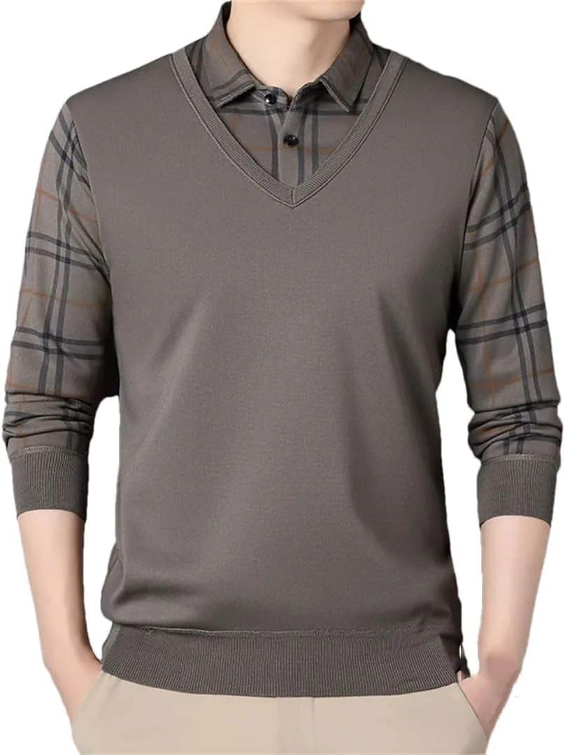 

Мужской пуловер с воротником стойкой, вязаный кардиган в классическую клетку