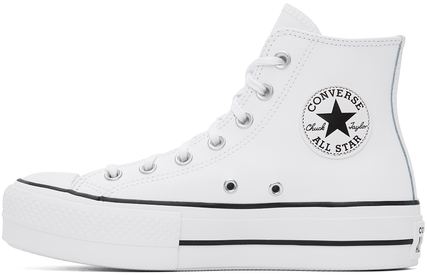 Белые высокие кожаные кеды Chuck Taylor All Star Lift Converse, белый/черный/белый — фото 3