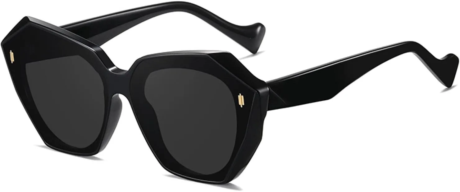 

Женские поляризованные солнцезащитные очки с многоугольной оправой, мужские солнцезащитные очки UV400 с градиентом для пляжа и улицы VFDHN, Bright Black Gray